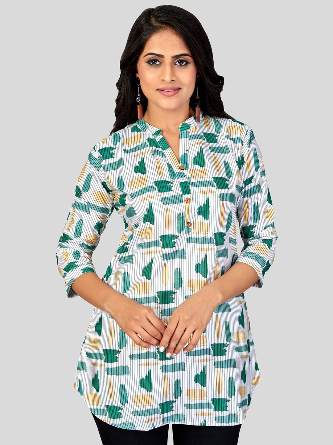 

Saree Swarg Printed Mandarin Collar Tunic, White