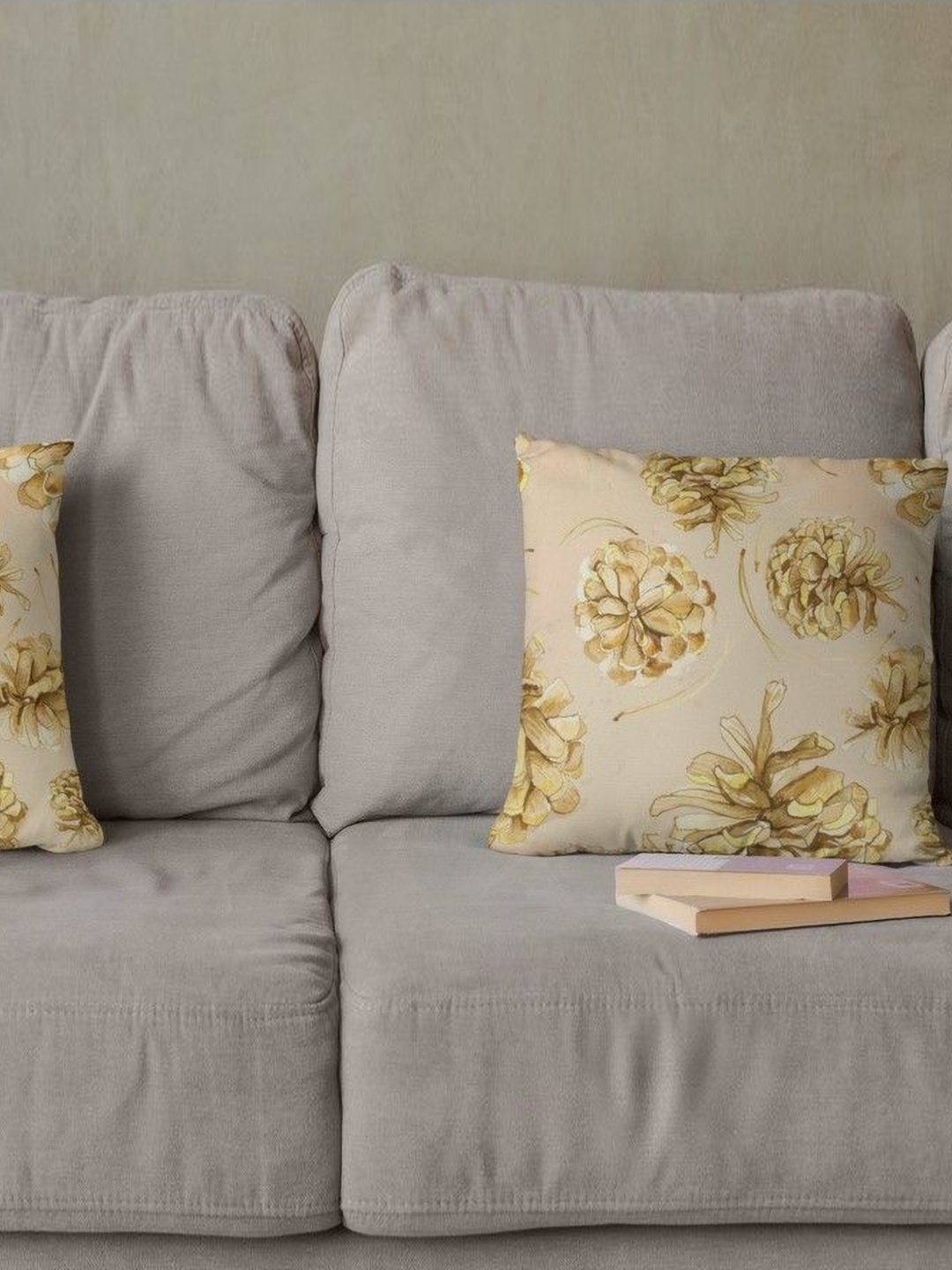 

THEYAYACAFE Beige & Yellow 2 Pieces Floral Velvet Square Cushion Covers