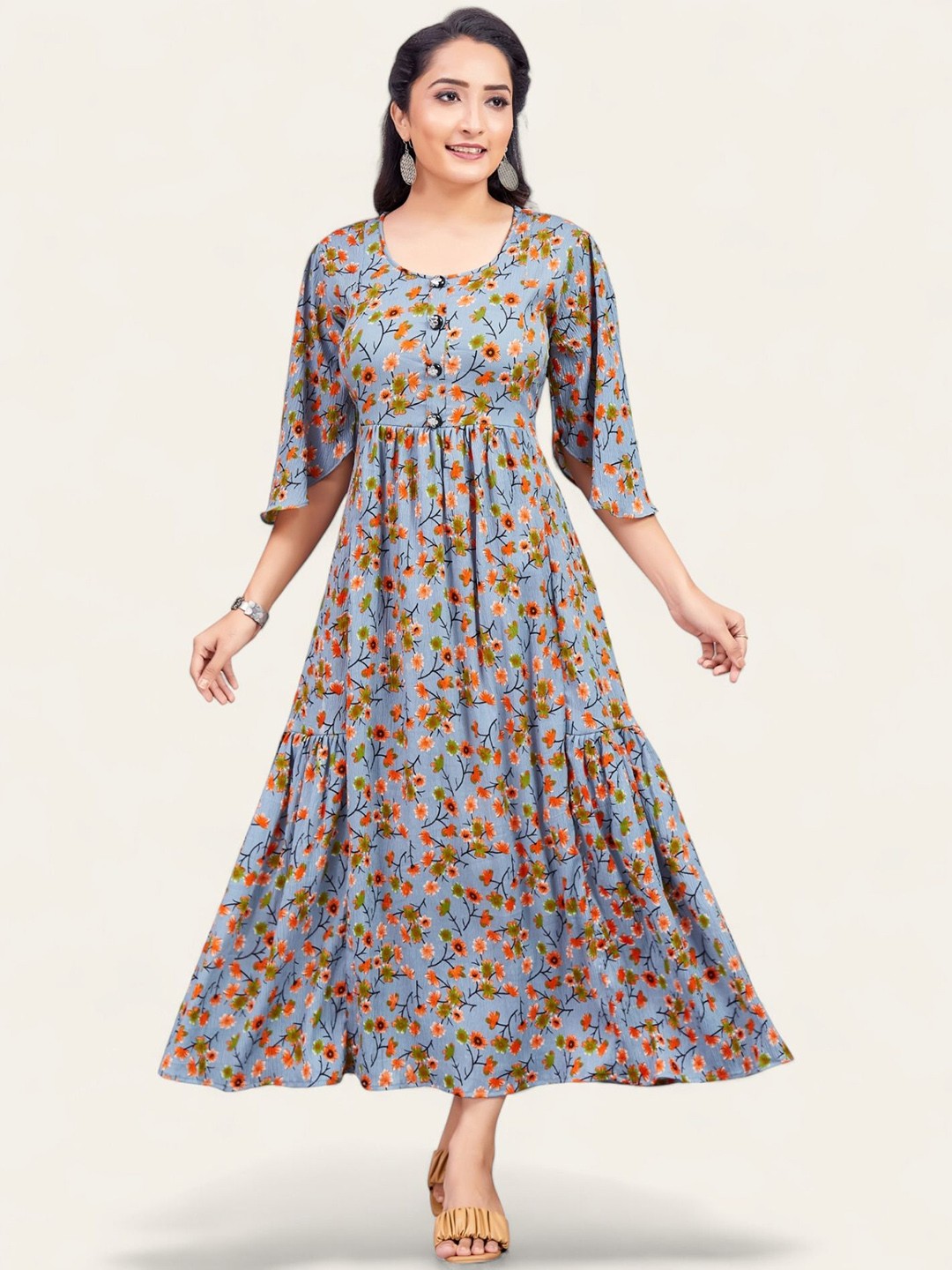 

PAMPER YOURSELF Floral Printed Floral Anarkali Ethnic Dresses, Grey