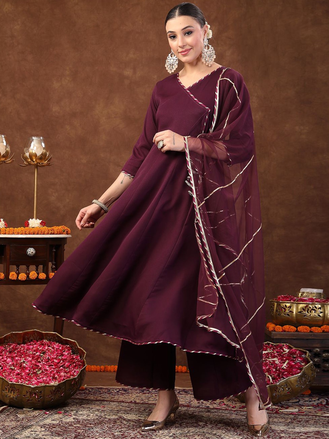 

Stylum Purple Empire Beads and Stones Anarkali Kurta & Trousers With Dupatta