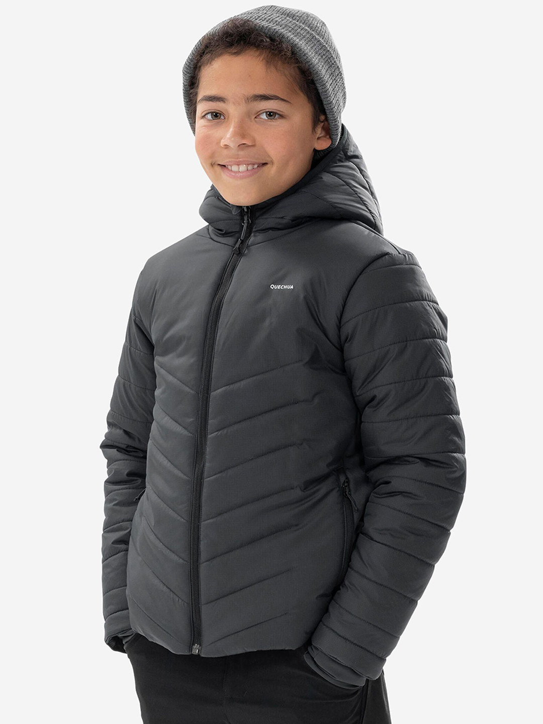 

Quechua By Decathlon Boys Black Hooded Neck Long Sleeves Sports Jacket