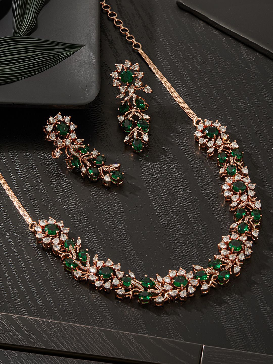 

Jazz and Sizzle Rose Gold-Plated American Diamond Studded Jewellery Set