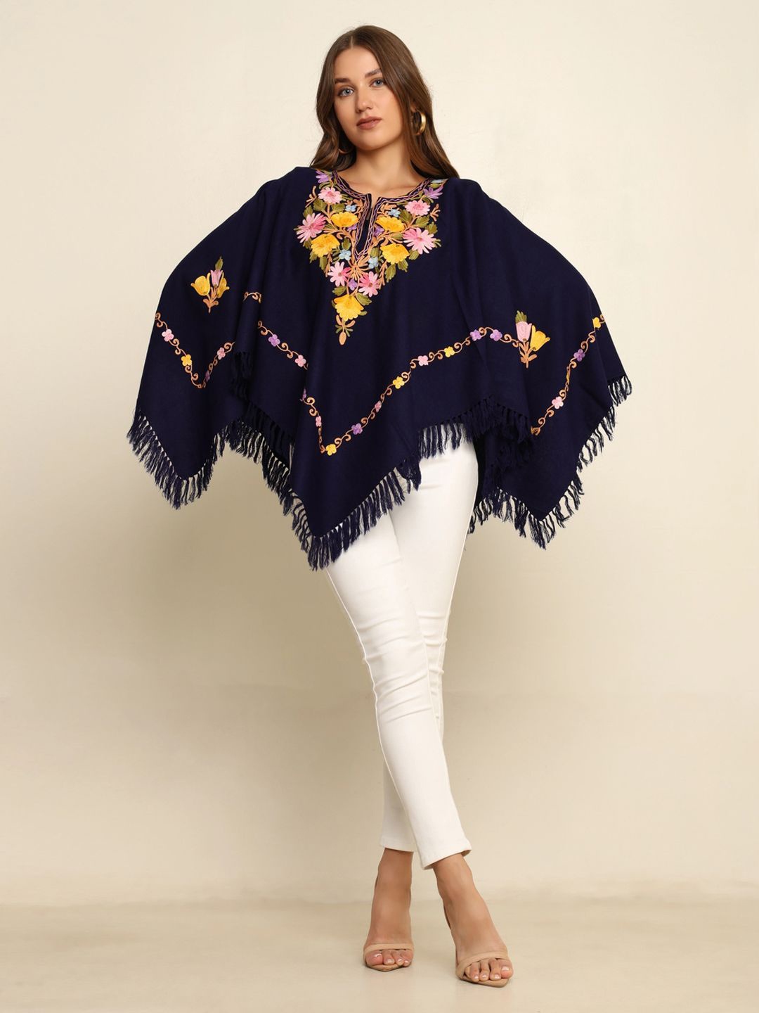 

CRAFTBAZAR Women Embroidered Poncho with Embroidered Detail, Blue