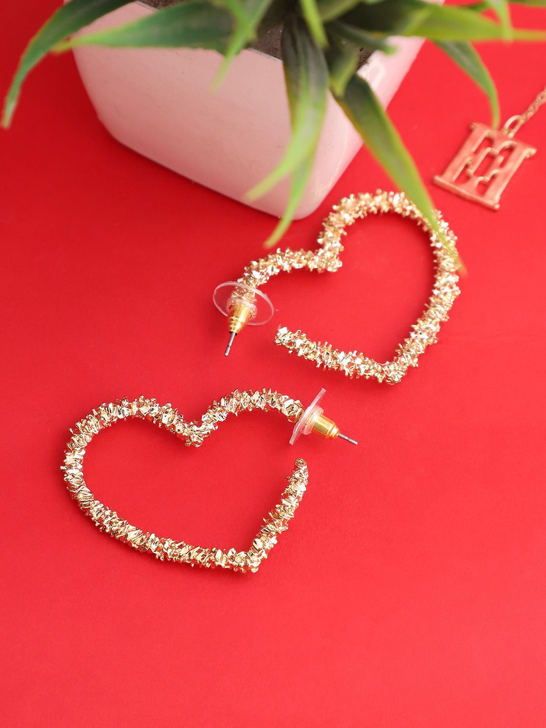 

ELLE Gold-Plated Heart Shaped Studded Half Hoop Earrings