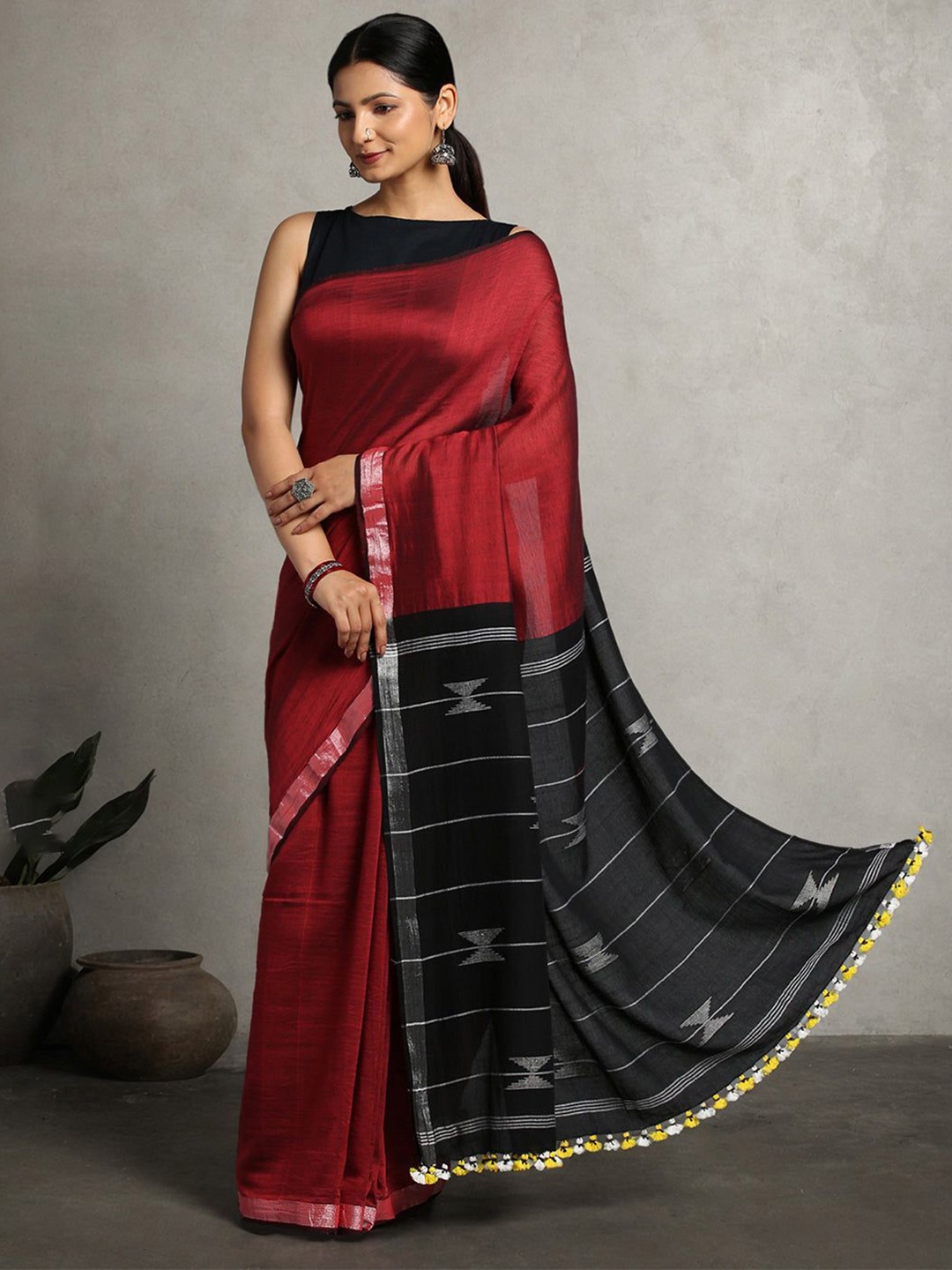 

ArtEastri Pure Cotton Saree, Maroon