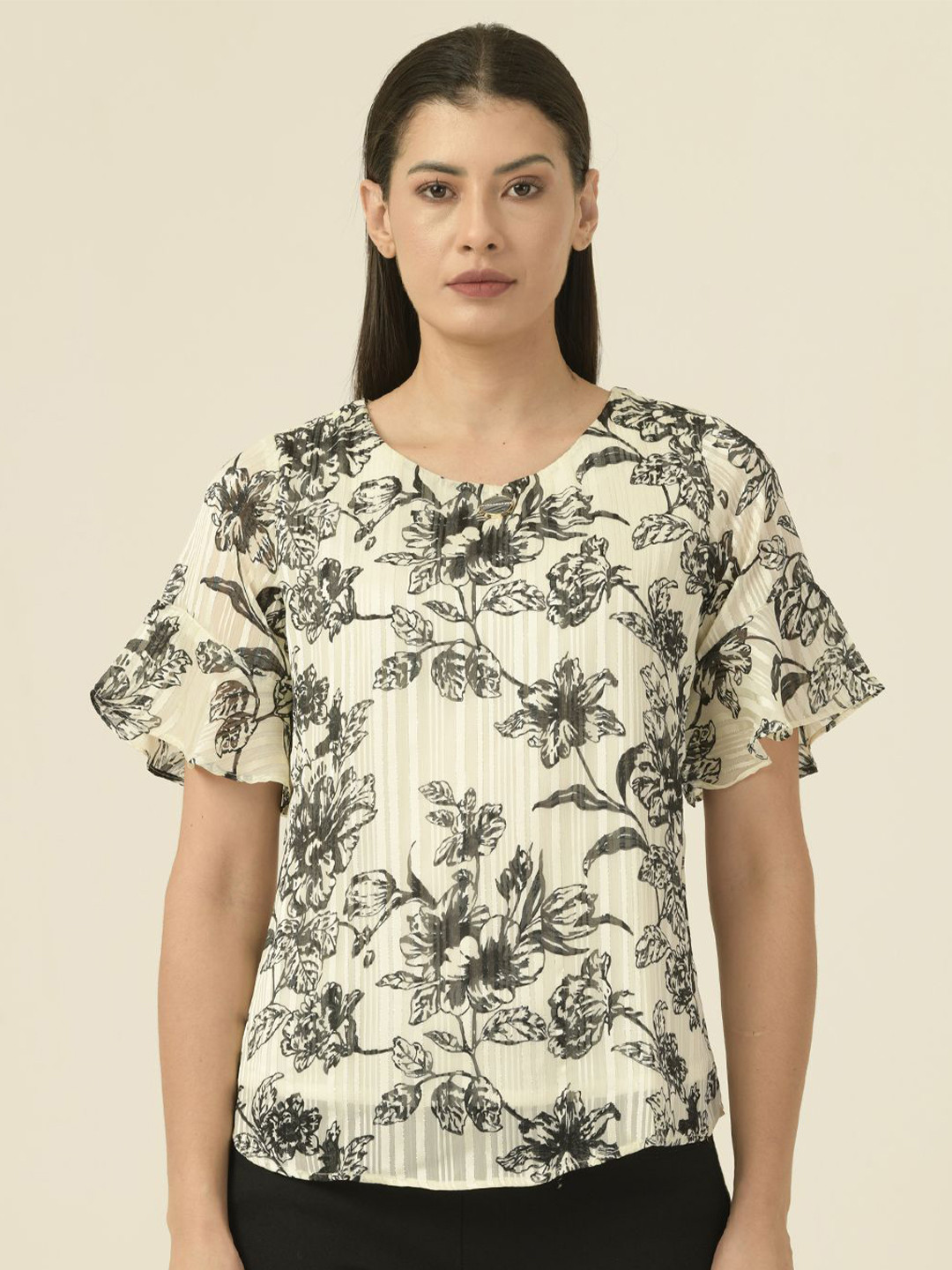 

Albion By CnM Women Floral Printed Round Neck Top, White