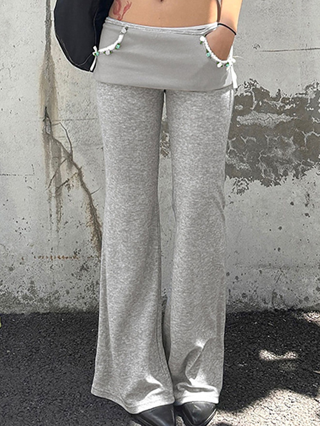 

LULU & SKY Women Flared Joggers Trousers, Grey