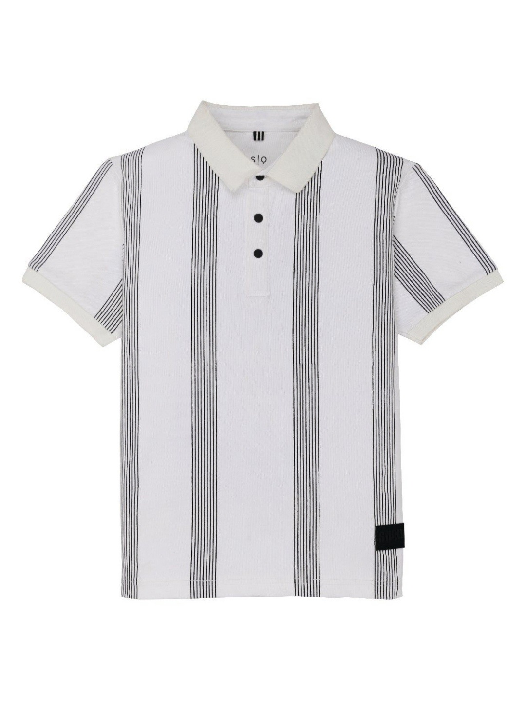 

Status Quo Boys Striped Polo Collar Cotton T-shirt, Off white