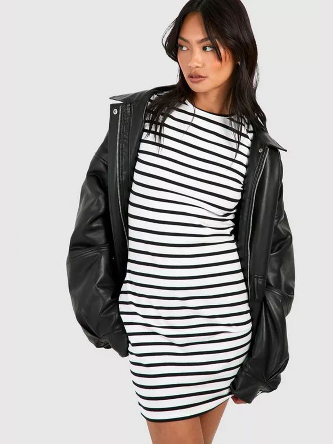 

BALA INDIA Women Striped T-shirt Dress, Black