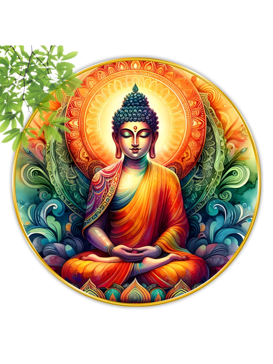 

SAF Orange & Green Wooden Buddha Religious Wall Paintings