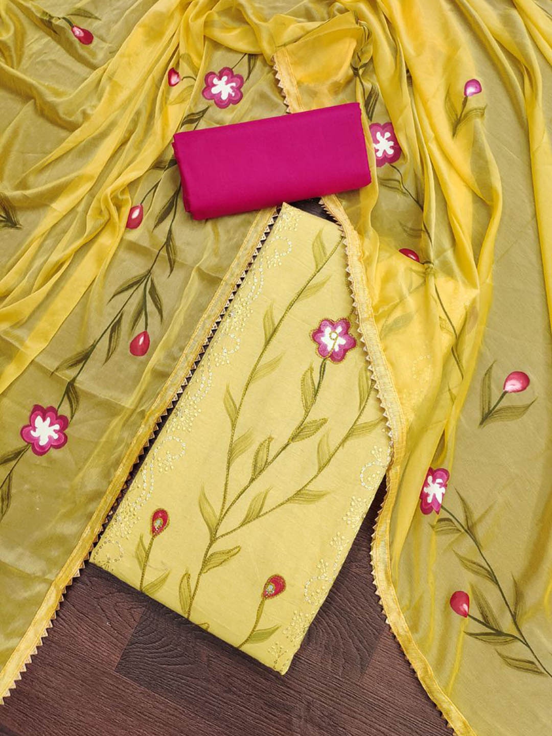 

ASISA Floral Printed Unstitched Dress Material, Yellow