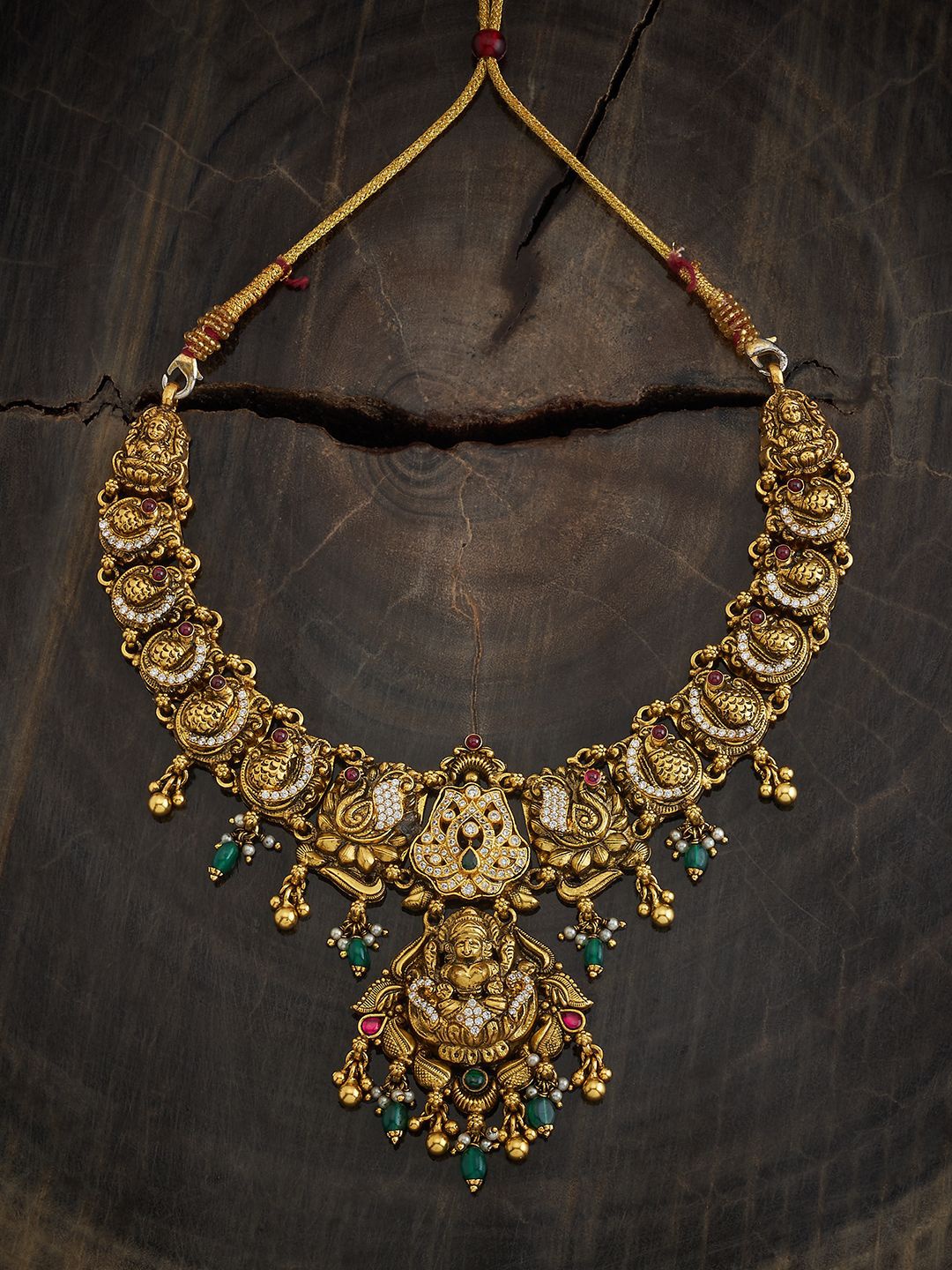 

Kushal's Fashion Jewellery 92.5 Pure Silver Gold-Plated Stones Studded Temple Necklace