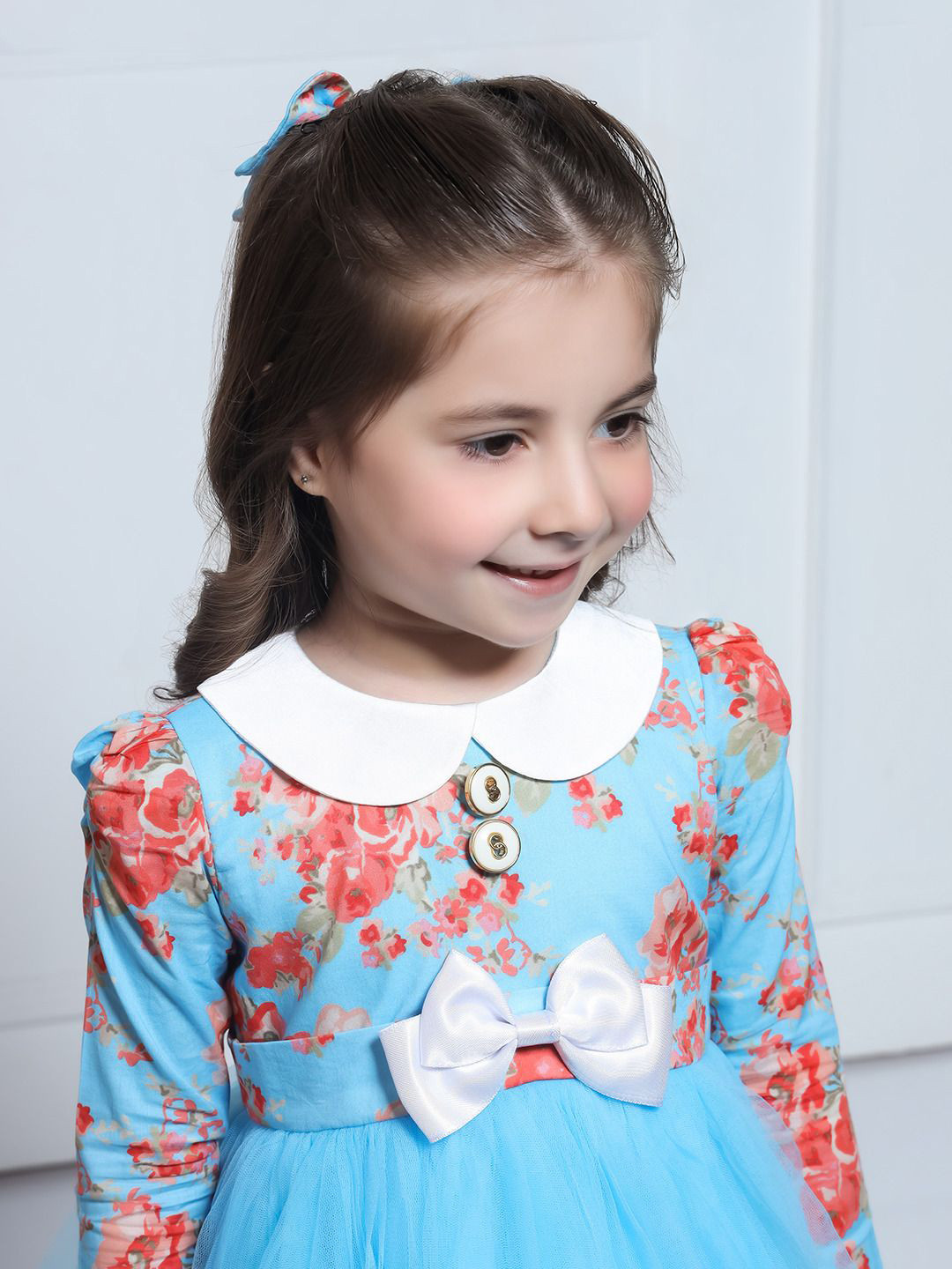 

THE PONY & PEONY CO. Girls Floral Printed Fit and Flare Dress, Blue