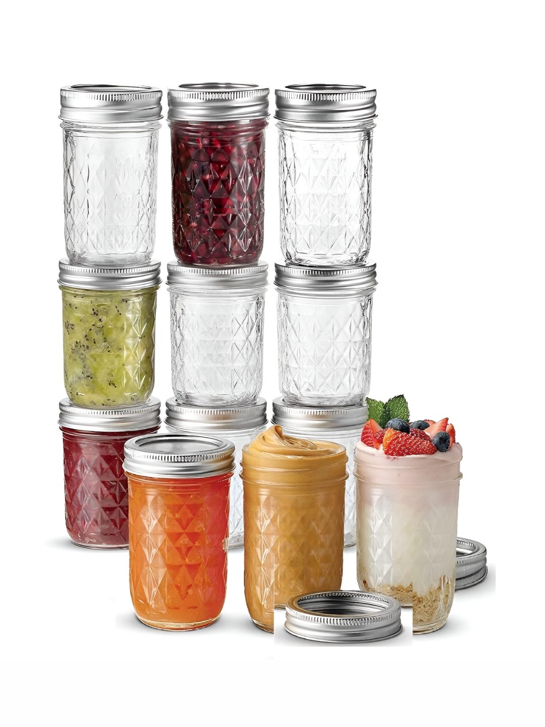

tyche enterprises Transparent & Silver Toned 12 Pcs Glass Dishwasher Safe Container 350ml