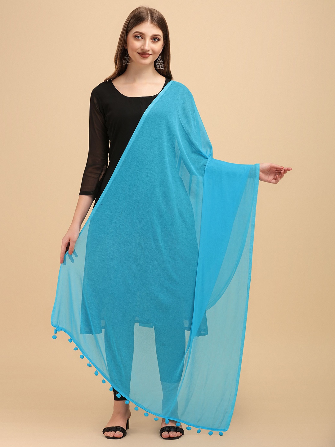 

Suha Solid Tasselled Dupatta, Blue