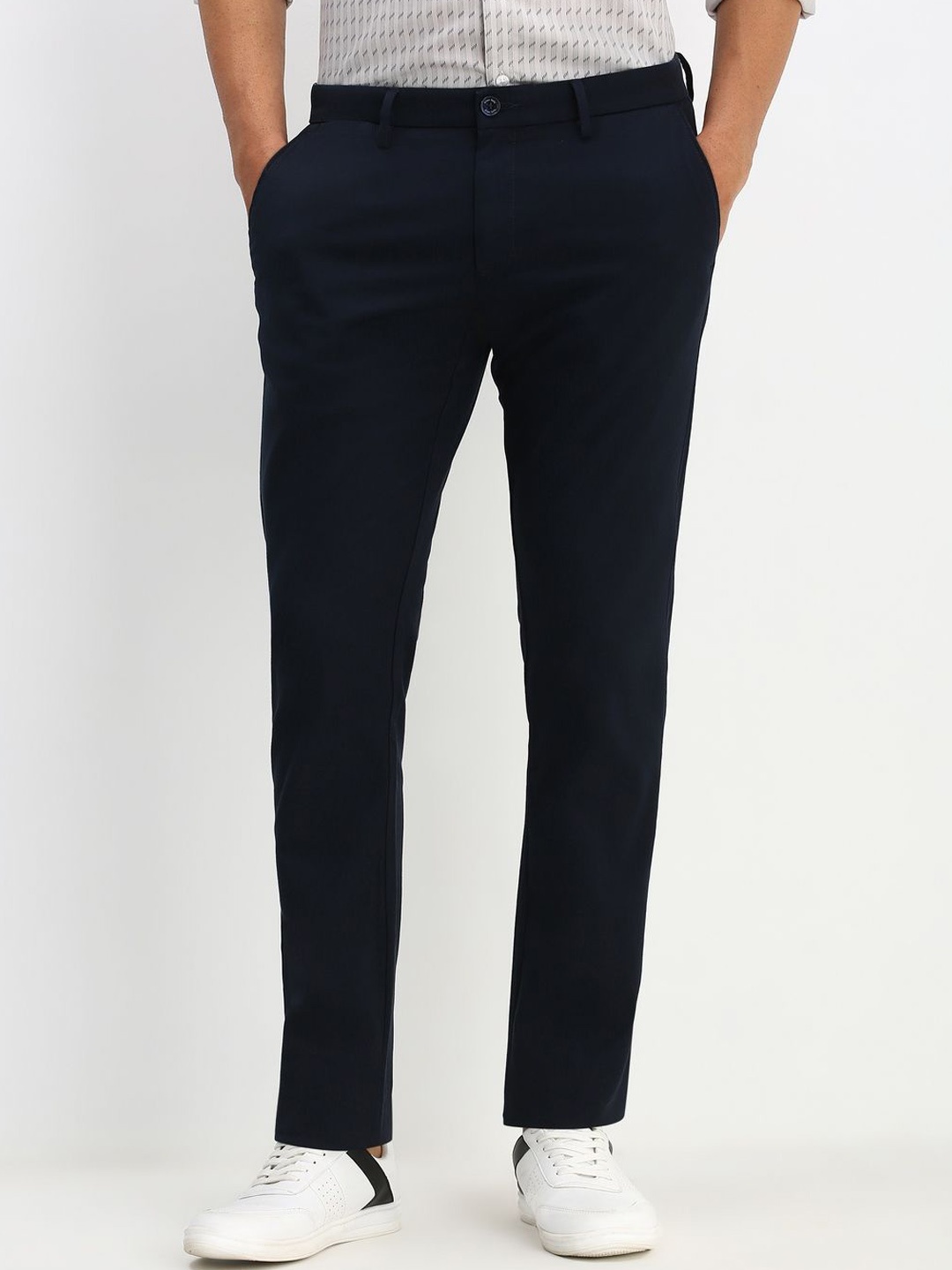 

Allen Solly Men Slim Fit Mid-Rise Trousers, Navy blue