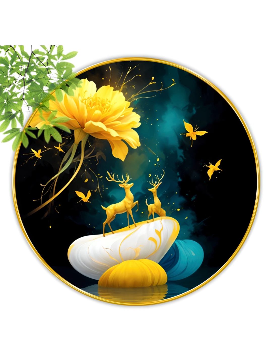 

SAF Green & Black Birds And Animals Wooden Round Wall Art