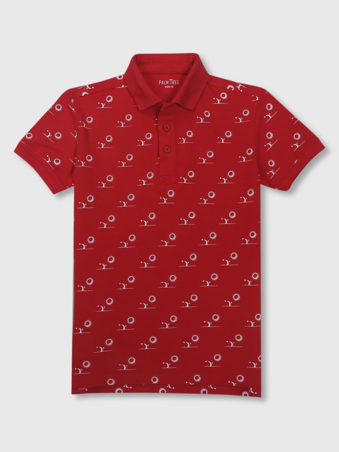 

Palm Tree Boys Conversational Printed Polo Collar Cotton T-shirt, Red