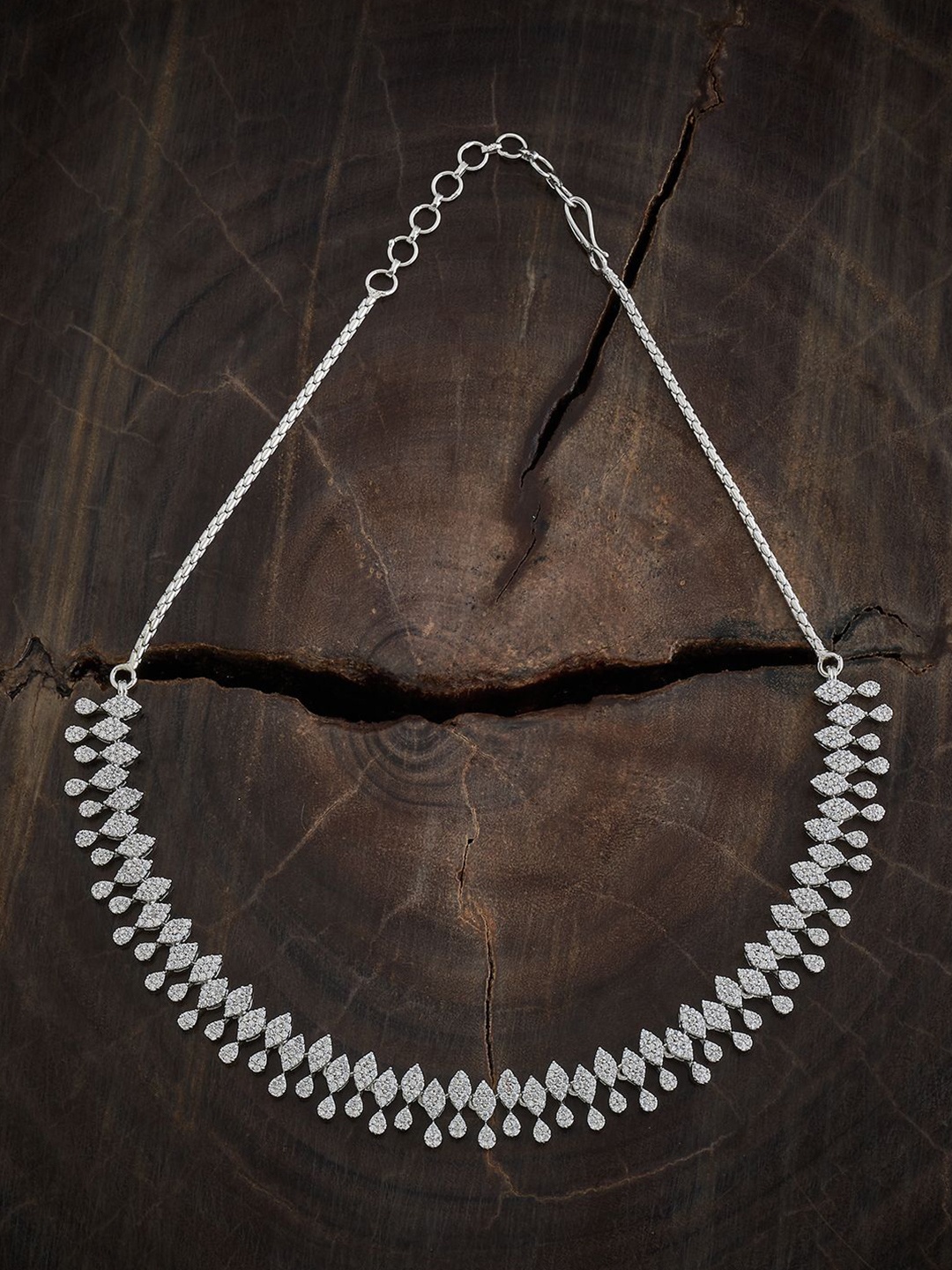 

Kushal's Fashion Jewellery Rhodium-Plated CZ Studded Necklace, Silver