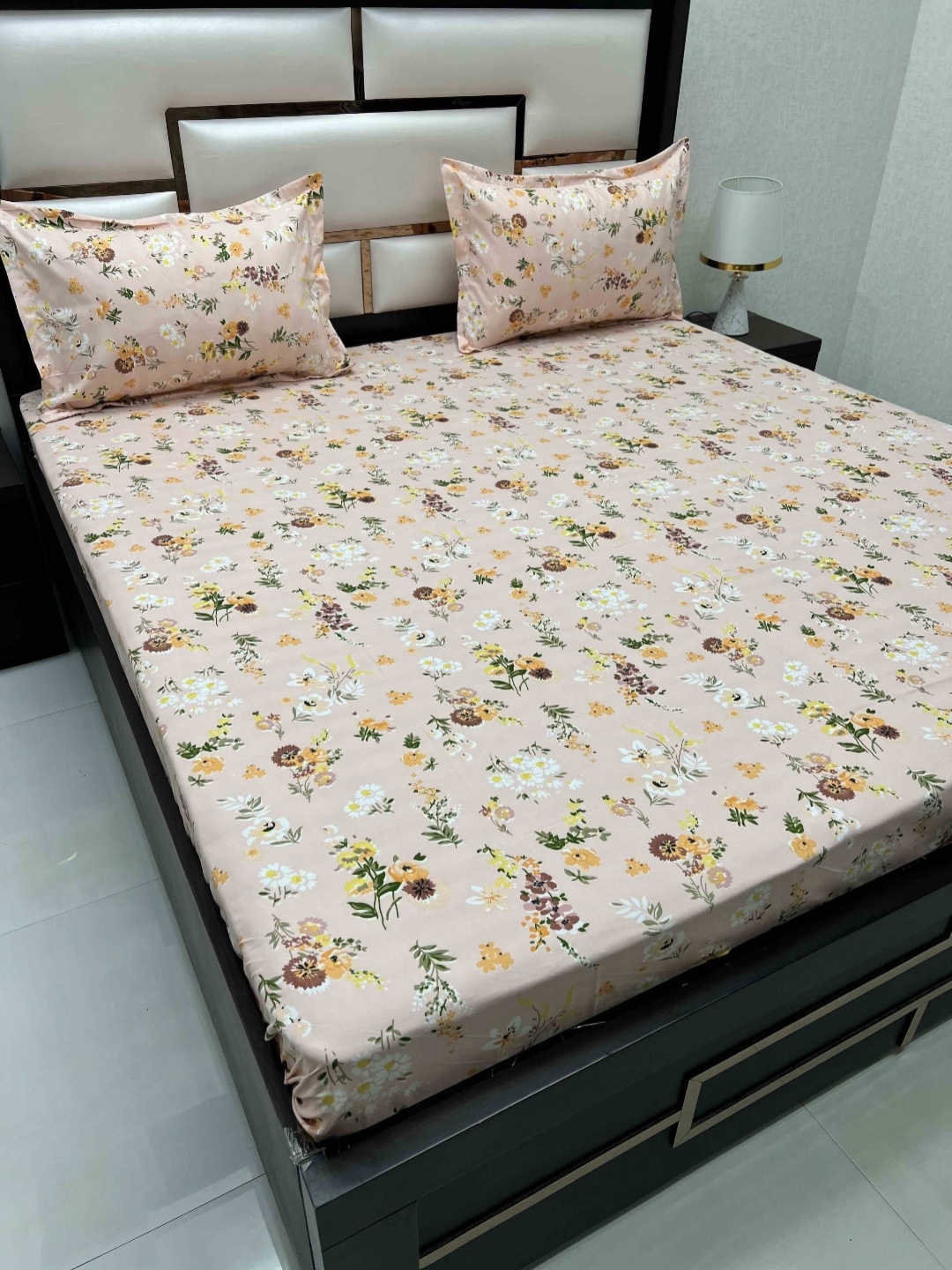 

Pure Decor Amulya Peach-Coloured Printed 240 TC Microfiber Double Queen Bedsheet Set