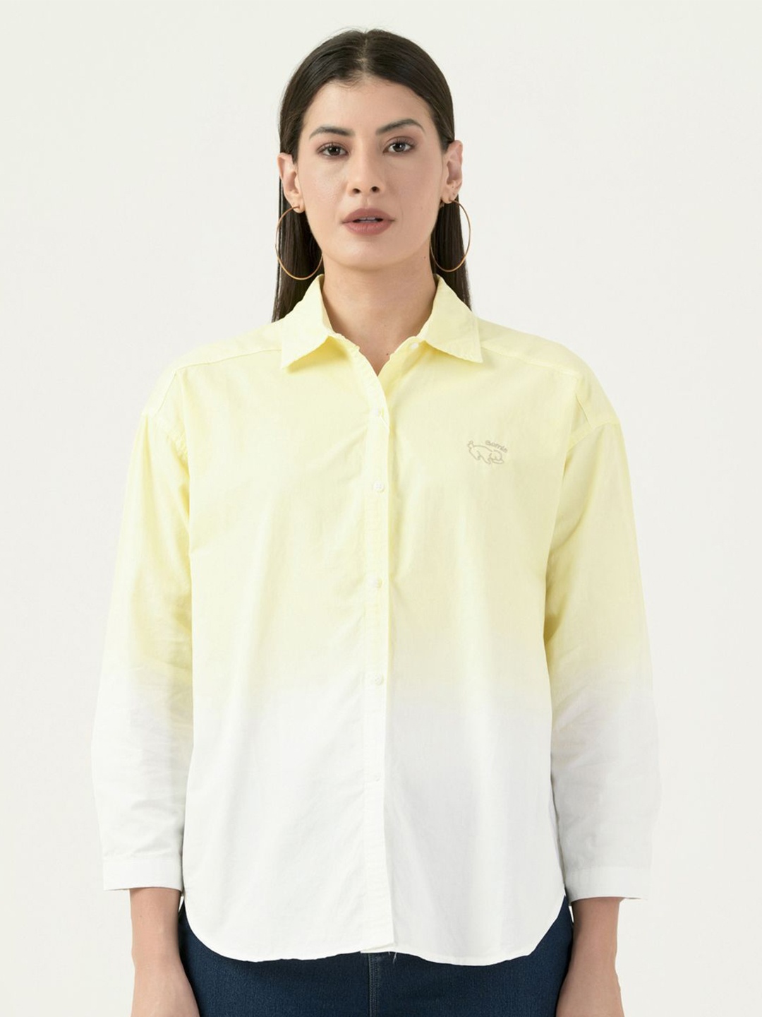 

Albion By CnM Women Spread Collar Solid Polycotton Casual Shirt, Yellow