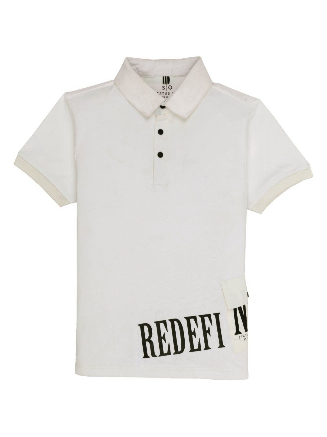 

Status Quo Boys Typography Printed Polo Collar Cotton T-shirt, White