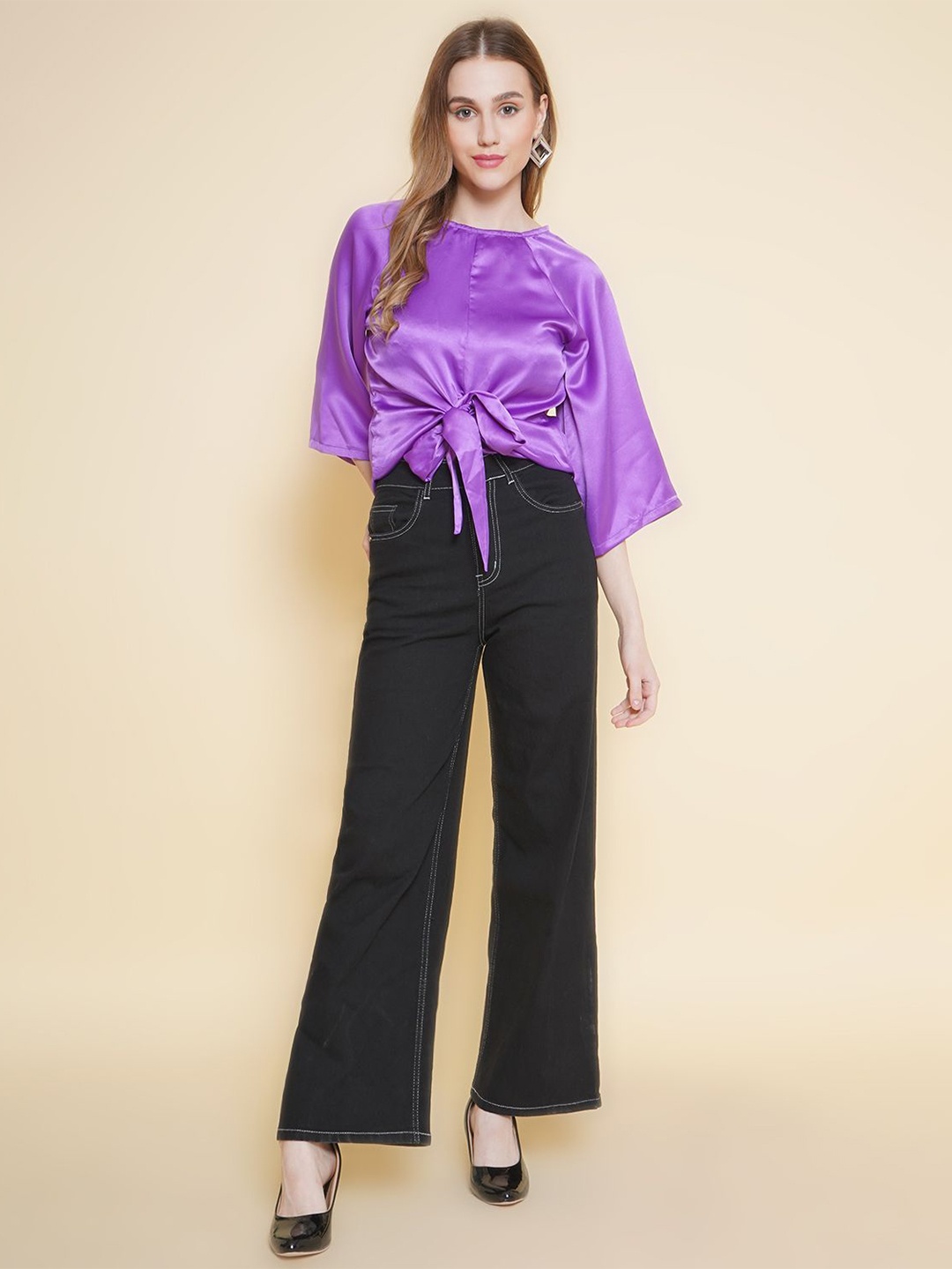 

BAESD Women Solid Round Neck Top, Purple