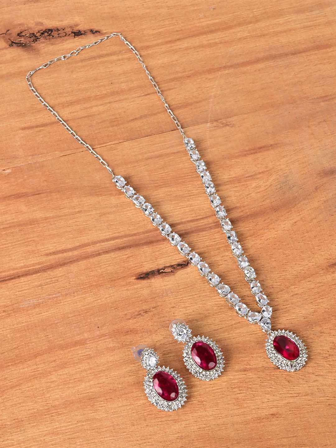 

Keviv Silver-Plated American Diamond Studded Jewellery Set