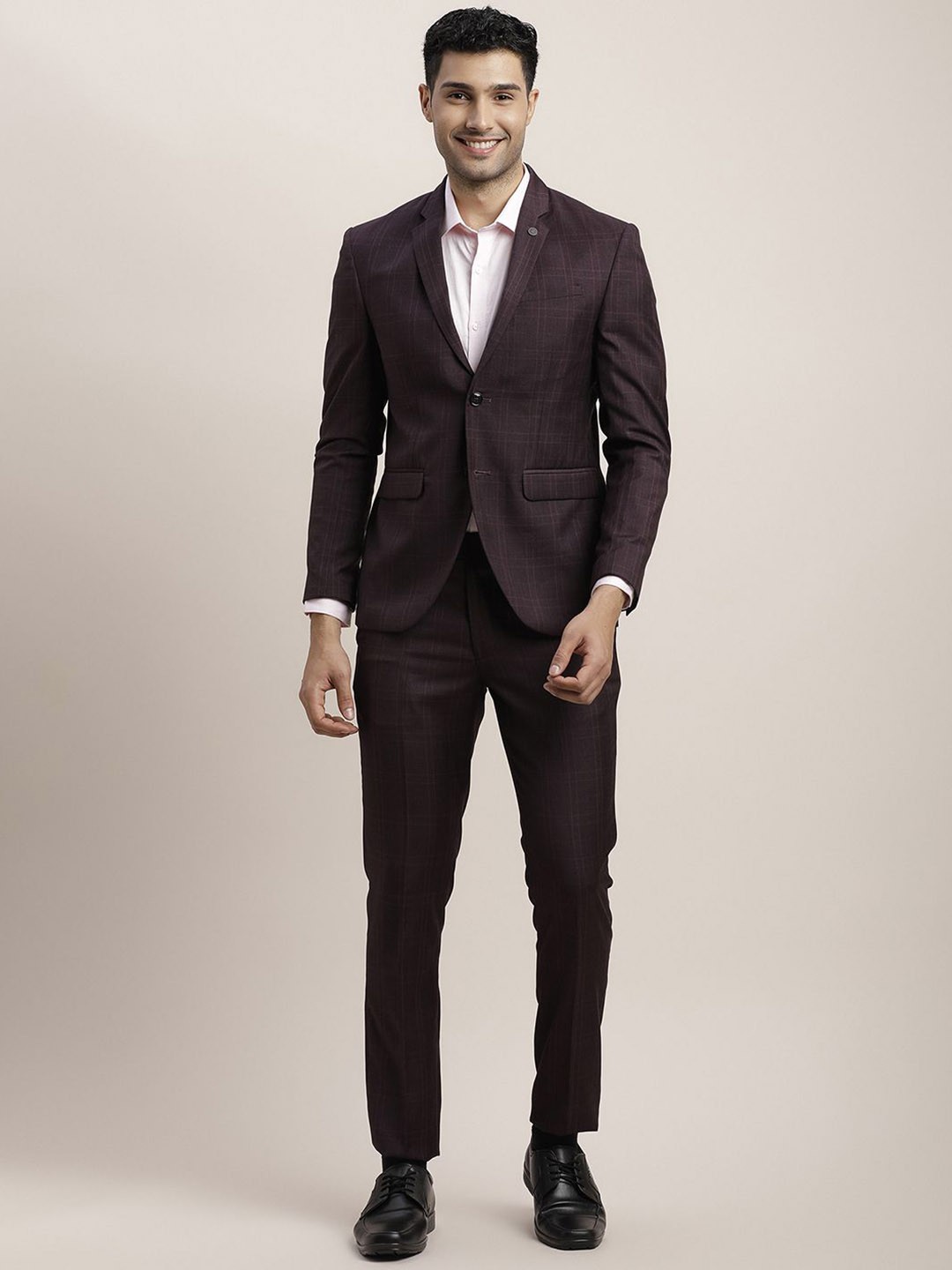 

Turtle Men Slim-Fit Checked Single-Breasted Two-Piece Suit, Brown
