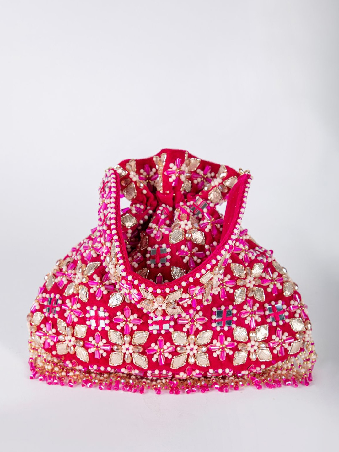 

EENA Embroidered Potli Clutch, Magenta