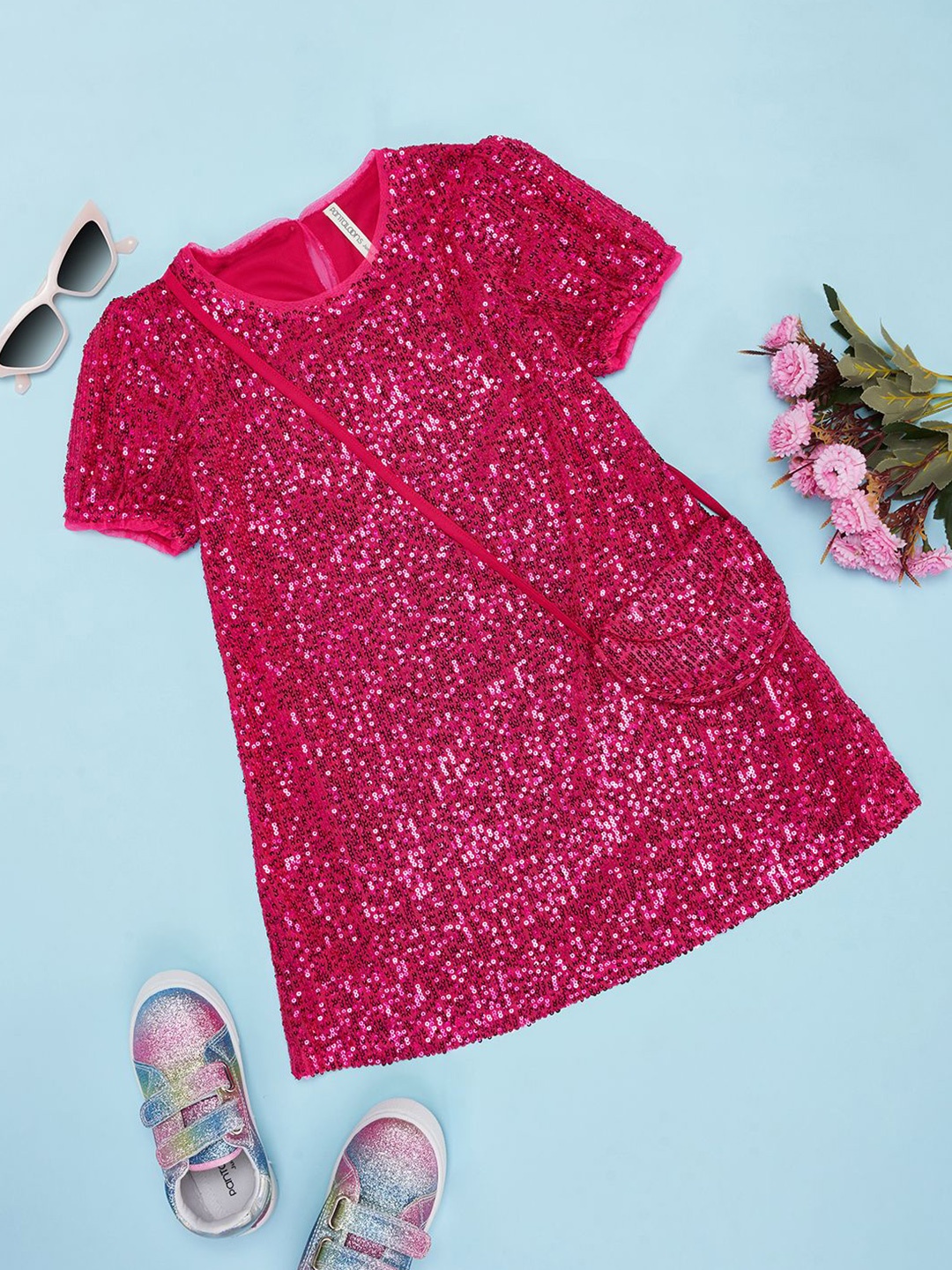 

Pantaloons Junior Girls Embellished A-Line Dress With a Sling Bag, Pink