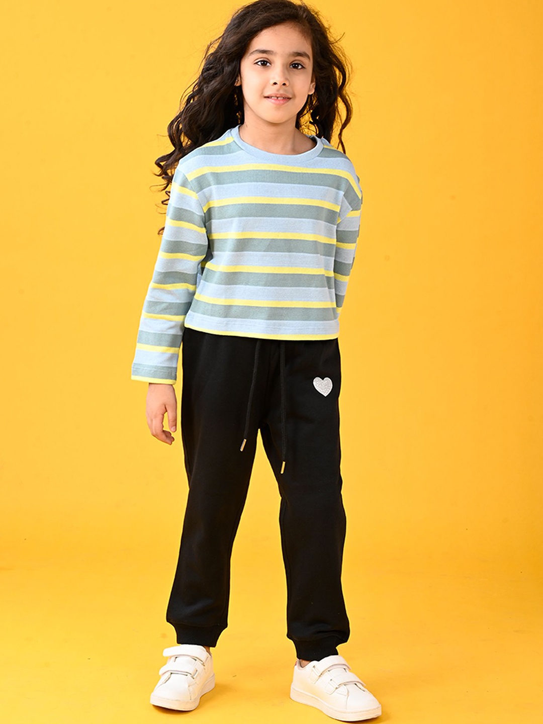 

Anthrilo Girls Striped Sweatshirt & Jogger, Yellow