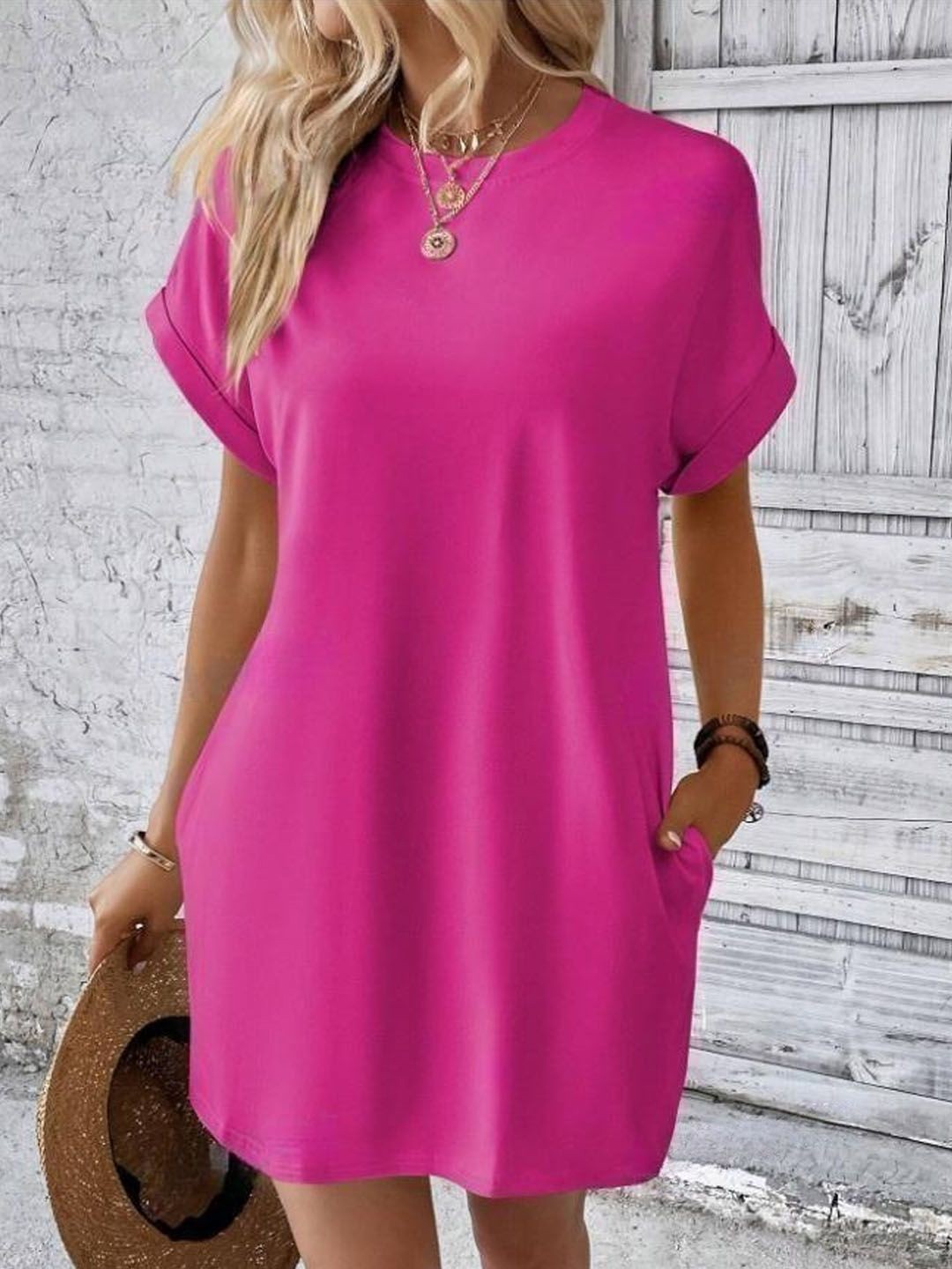 

StyleCast Women Solid Short Sleeves T-shirt Mini Dress, Pink