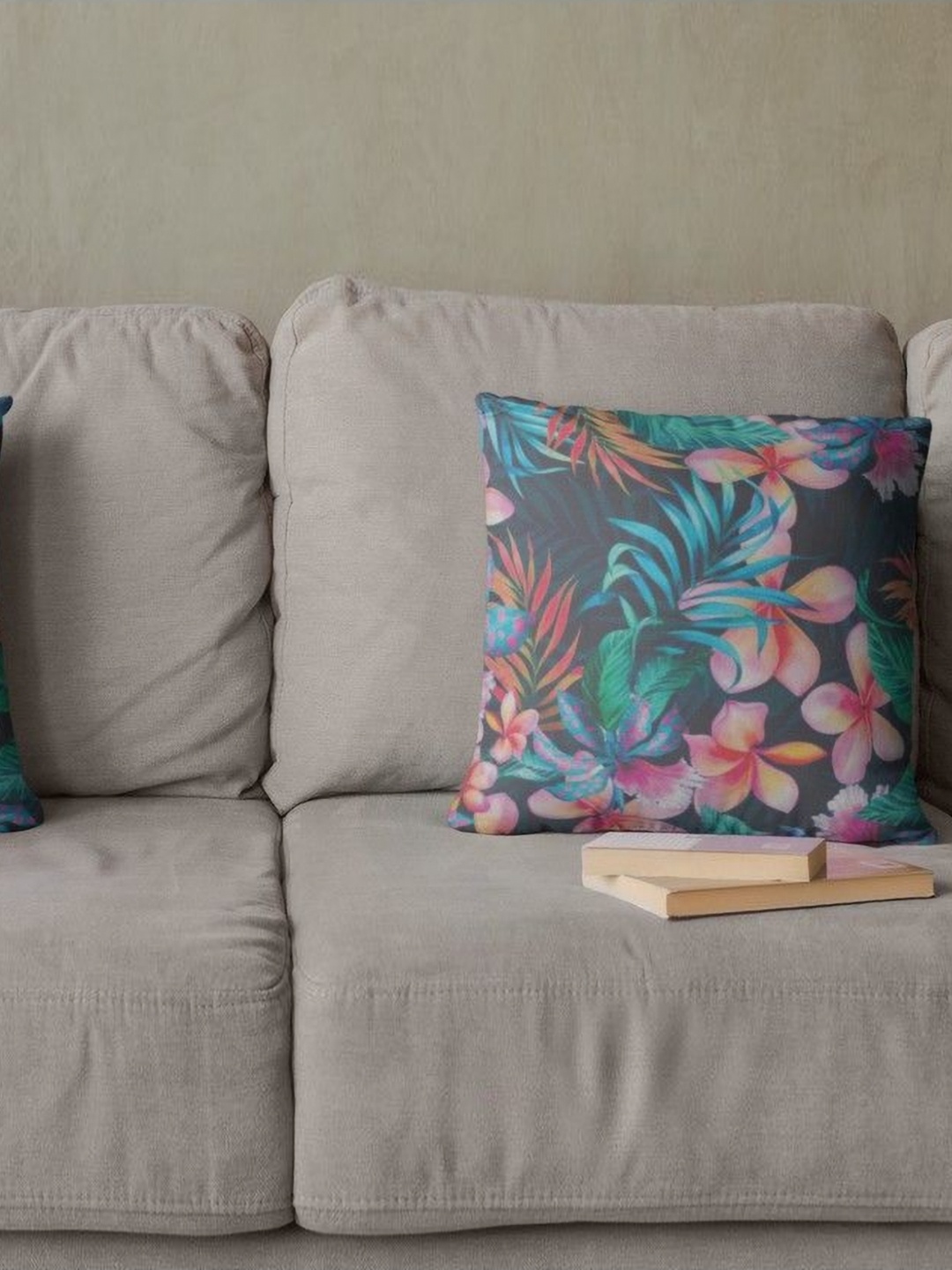 

THEYAYACAFE Blue & Pink 2 Pieces Floral Printed Velvet Square Cushion Covers
