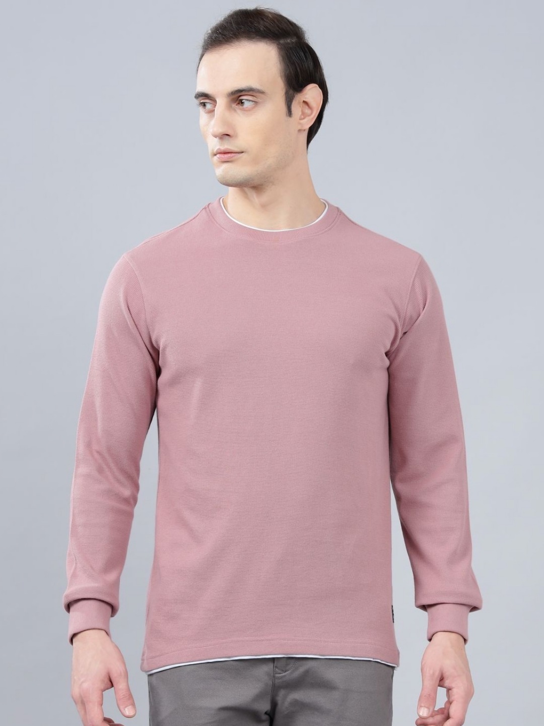 

Cantabil Men Self Design Round Neck T-shirt, Pink