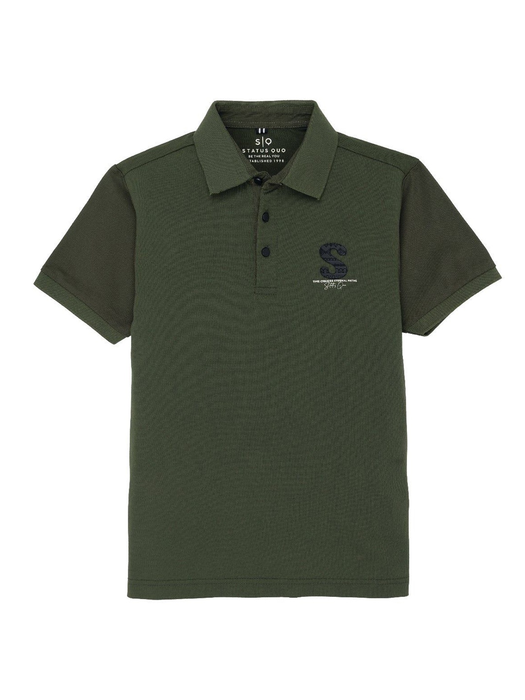 

Status Quo Boys Typography Printed Polo Collar Cotton T-shirt, Olive