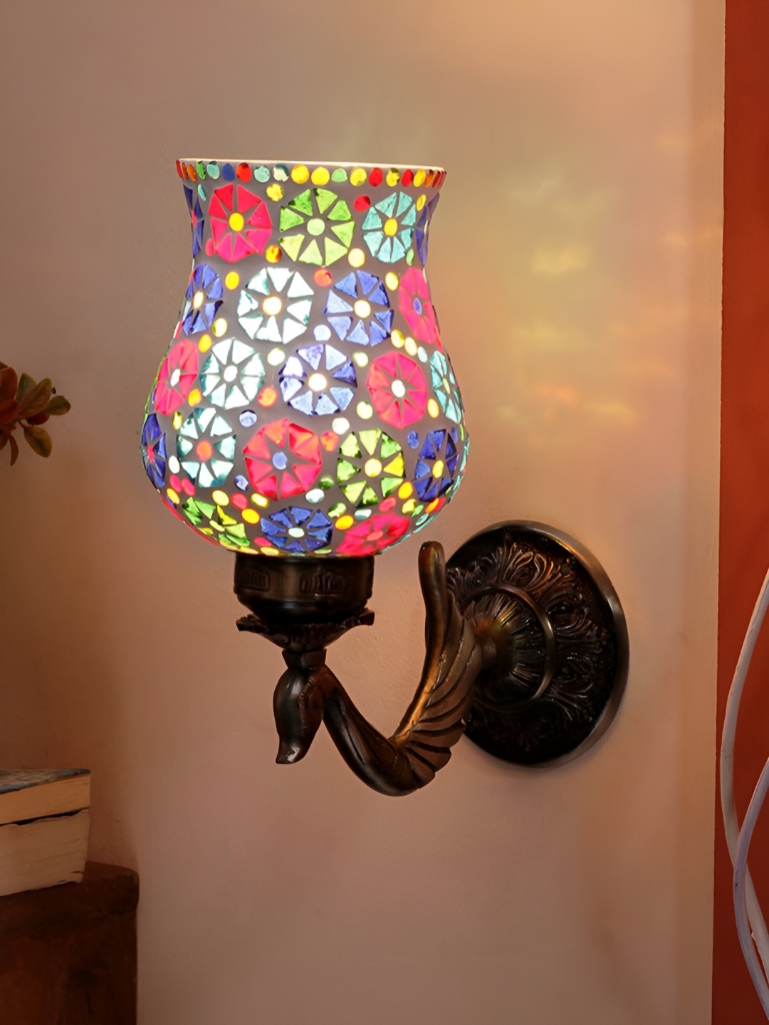 

Devansh White & Blue Floral Textured Bell Shaped Metal & Glass Wall Lamp