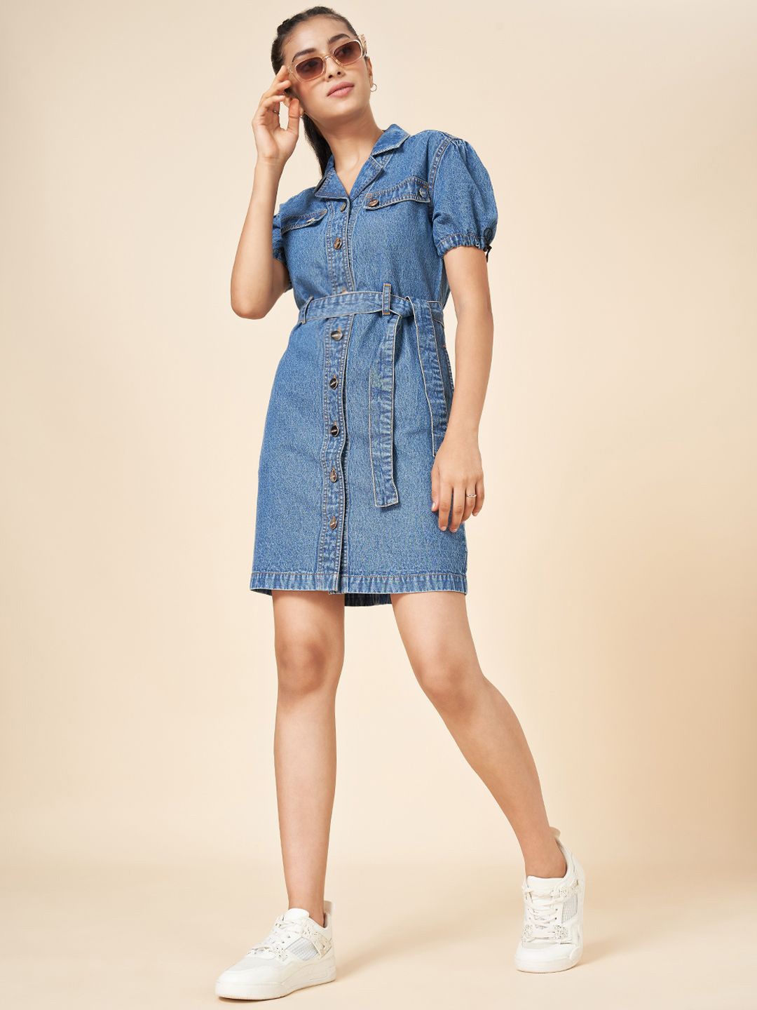 

Coolsters by Pantaloons Girls Pure Cotton Denim Puff Sleeve Shirt Dress, Blue