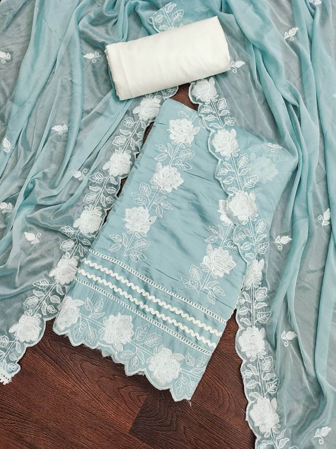 

ASISA Floral Embroidered Unstitched Dress Material, Blue
