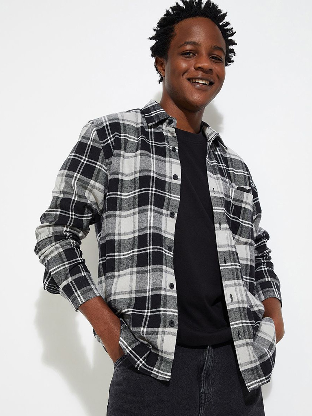 

max URB_N Men Tartan Checked Regular Fit Shirt, Grey