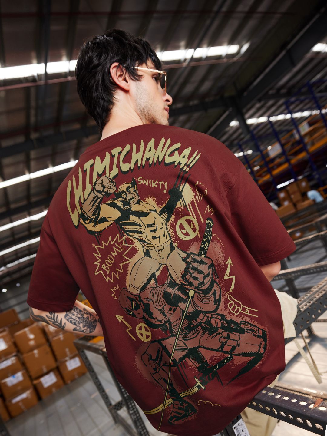 

The Souled Store Men Graphic Printed Round Neck Cotton Oversized T-shirt, Burgundy