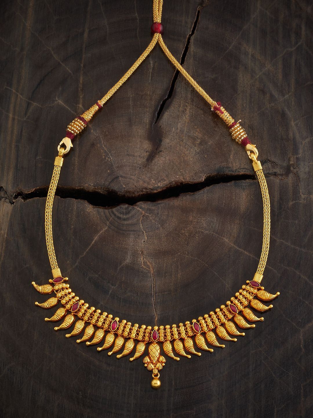 

Kushal's Fashion Jewellery 92.5 Pure Silver Gold-Plated Stone Studded Temple Necklace