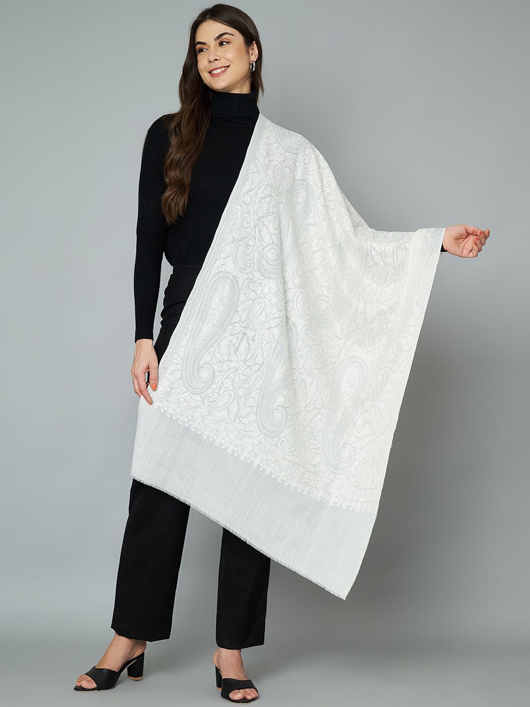 

MUFFLY Women Embroidered Stole, White
