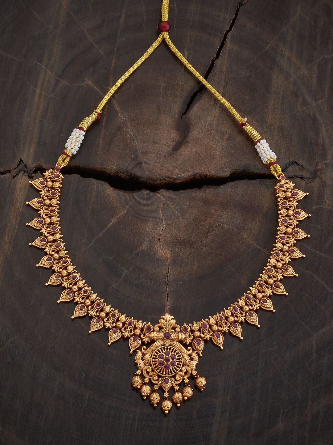 

Kushal's Fashion Jewellery Gold-Plated Stones Studded Antique Necklace