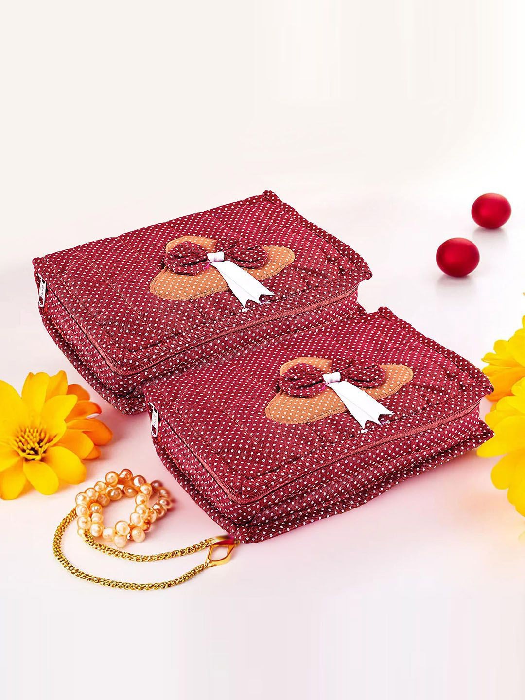 

Kuber Industries Maroon 2 Pieces Polka Dots Printed Jewellery Organisers