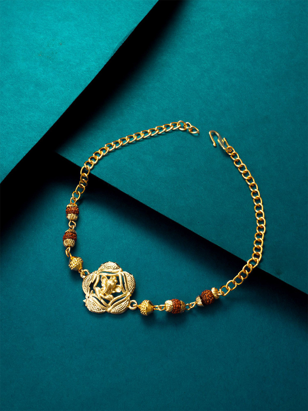 

aadita Gold-Plated Rudraksh Om Link Bracelet