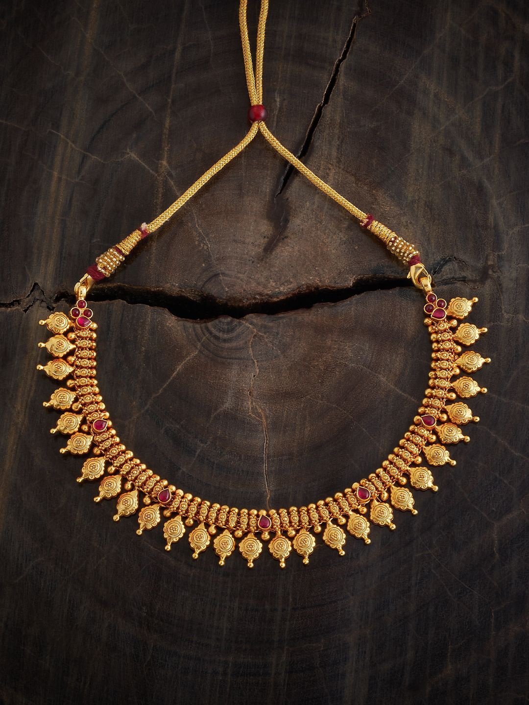 

Kushal's Fashion Jewellery 92.5 Pure Silver Gold-Plated Stones Studded Temple Necklace