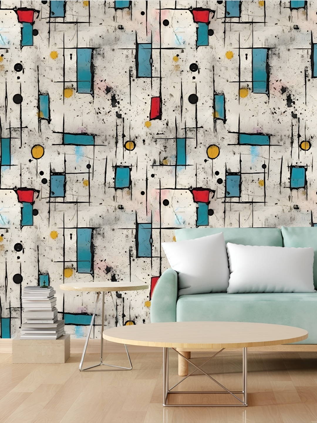 

CVANU White & Blue Geometric Printed Self Adhesive Wallpaper