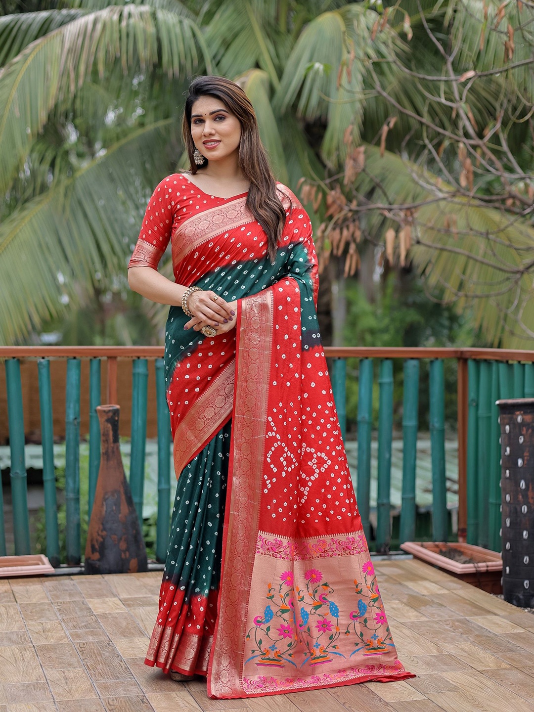 

Anaita Bandhani Pure Silk Bandhani Saree, Green