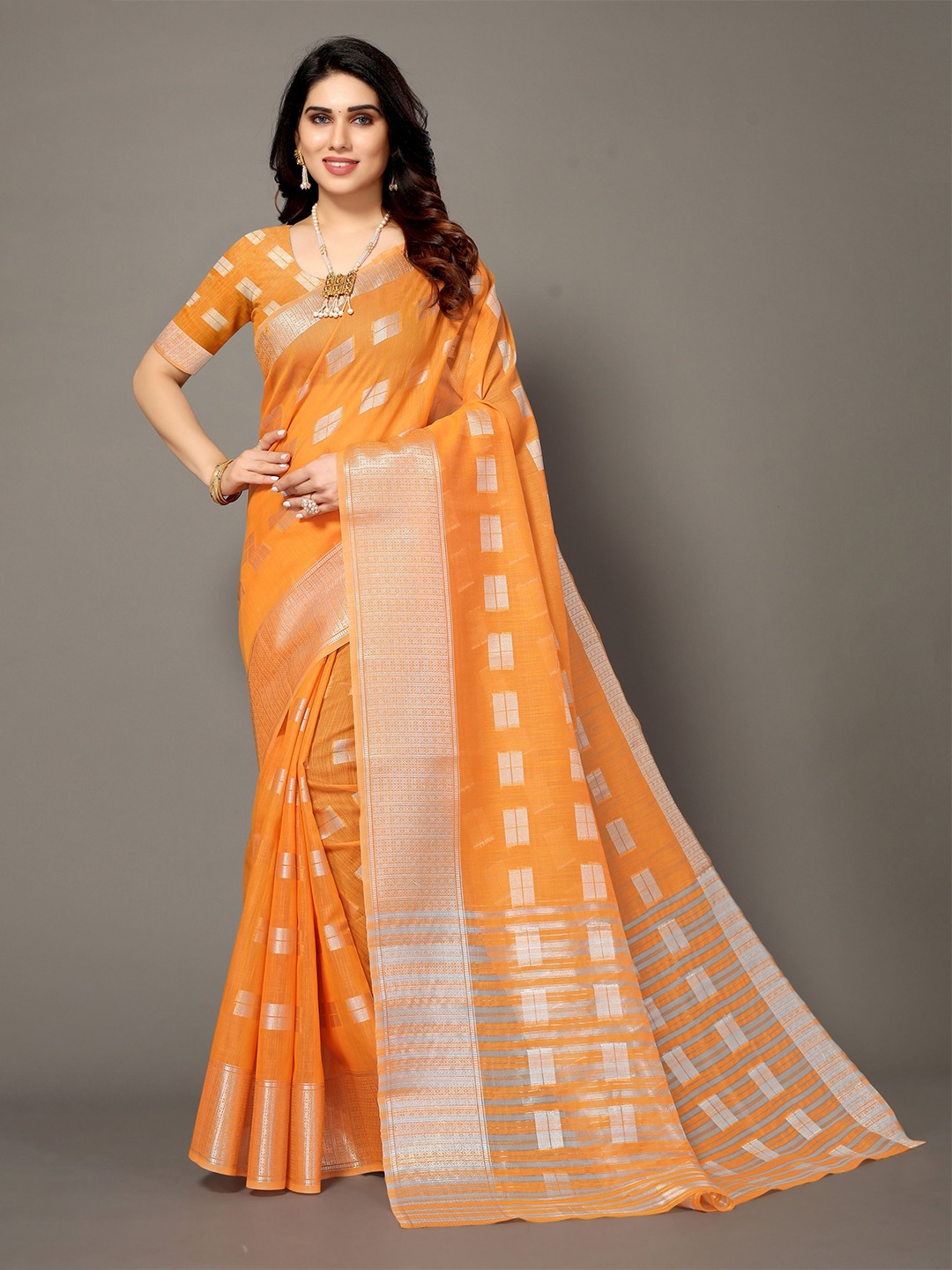 

VIRICA Woven Design Zari Banarasi Saree, Orange